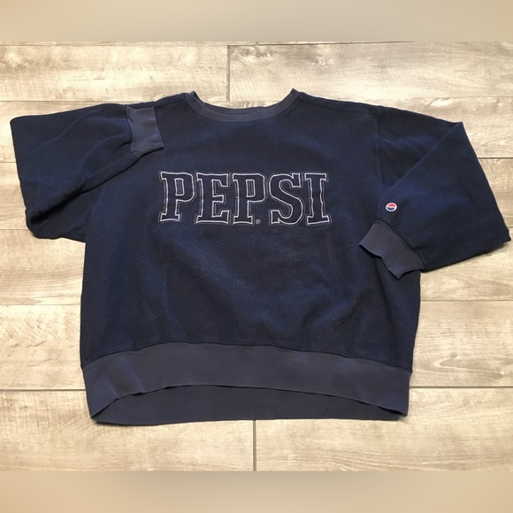 Vintage Pepsi Sweatshirt Blue Men's Pullover Fleece Sweater Spell Out Size Large - Picture 1 of 12